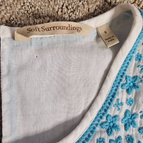 Soft Surroundings Juniper Womens Embroidered Maxi Dress SZ Small White Blue Boho - Picture 6 of 16